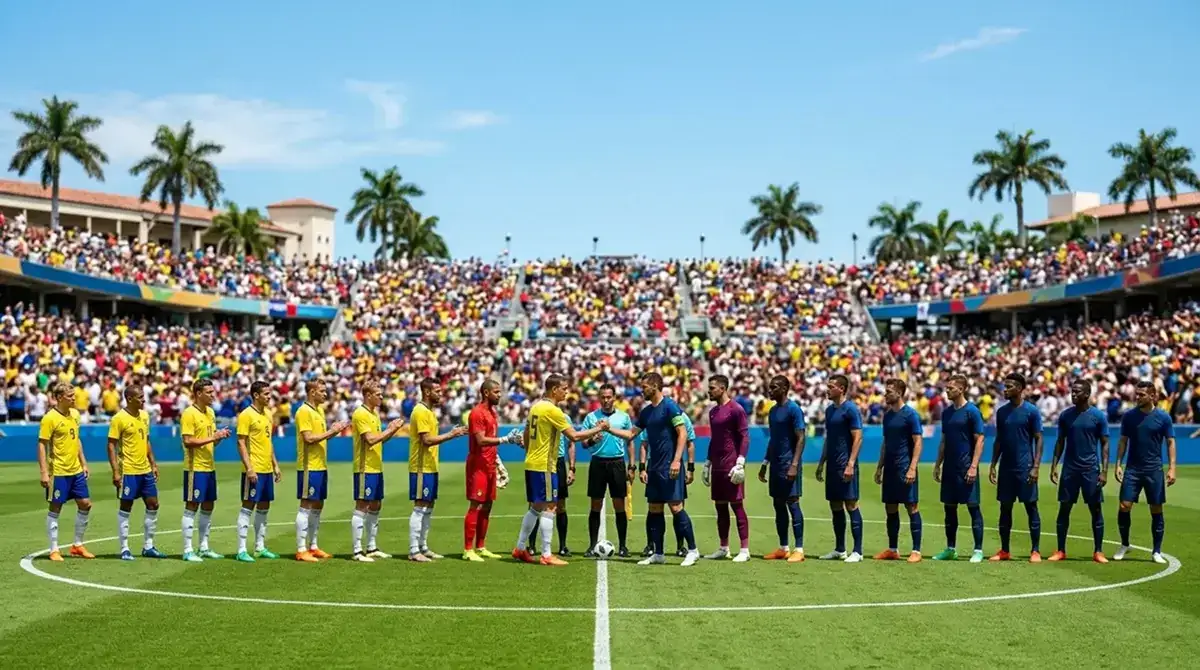 Brasilian ja Skotlannin pelaajat kentällä MM-ottelussa Miamissa